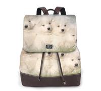 EgoMed Samojedenwelpen, weiße Hunde, Familienhunde, kleine Samojeden, Damen-Rucksack, wasserdicht, Tagesrucksack, leicht, PU-Leder, modischer Reiserucksack