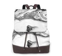 EgoMed Schwarz-Weiß-Marmor gedruckt, Damen-Rucksack, wasserdicht, Tagesrucksack, leicht, PU-Leder, modischer Reiserucksack