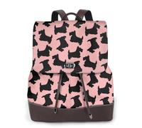EgoMed Scottish Terrier Muster Rosa Schwarz, Damen-Rucksack, wasserdicht, Tagesrucksack, leicht, PU-Leder, modischer Reiserucksack