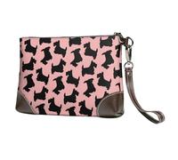 EgoMed Scottish Terrier Muster Rosa Schwarz,Handgelenktaschen PU-Leder Clutch Damen Reißverschluss Geldbörse Brieftasche Handtasche mit Handschlaufe