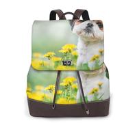 EgoMed Shih Tzu Kleine Süße Hunde Lockige Welpen Haustiere Feld, Damen-Rucksack, wasserdicht, Tagesrucksack, leicht, PU-Leder, modischer Reiserucksack