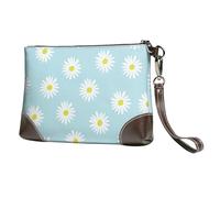 EgoMed Süße Gänseblümchen Blume Blumen blau,Handgelenktaschen PU-Leder Clutch Damen Reißverschluss Geldbörse Brieftasche Handtasche mit Handschlaufe