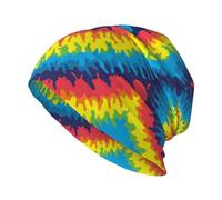 EgoMed Totenkopf-Mütze, Strickmütze, Polyester-Sturmhaube, Slouchy-Beanie-Mütze, Laufmütze, Herz-Liebe-Regenbogen-Batikfärbung