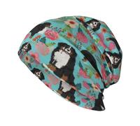 EgoMed Totenkopfmütze, Strickmütze, Sturmhaube aus Polyester, Slouchy Beanie-Mütze, Laufmütze, Berner Sennenhund, Blumenmuster, Hund