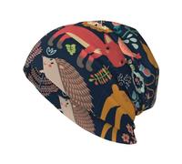 EgoMed Totenkopfmütze, Strickmütze, Sturmhaube aus Polyester, Slouchy Beanie-Mütze, Laufmütze, Waldtiere, Vögel und Bäume