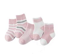 Egurs 5 Paar Baby Kleinkind Kinder Mädchen Baumwolle Socken Set Babysocken Pink Gestreift 4-6year für Fußlänge 13-16 cm