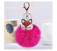 Egurs Hübsch Fox Fuchs Plüsch Ball Schlüsselanhänger mit Strass Schlüsselbund Auto Schlüssel Tasche Telefon Anhänger Autoschlüssel Plüsch Hängender Anhänger Roter Strass + Rosenroter Pom Pom