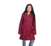 Egypt Bazar Bestickte Damen-Tunika Top/Bluse Tunika-Kleid, Größe: 2XL (52-54), weinrot (bordeux)