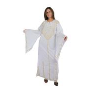 Egypt Bazar Romantischer Kaftan im 70er-Jahre-Look, Größe: 4XL (60-62), weiß/Gold