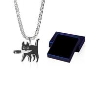 EHDWXVZM 1 Halskette Mit Schwarzer Messerkatze, 1 Schmuckschatulle, Halskette Mit Katzenanhänger, Personalisierte Halskette Aus Metall, Vielseitiges Modeaccessoire, Geschenk Für Katzenliebhaber