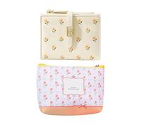 EHDWXVZM 1 Leder-Brieftasche Mit Blumenmuster Und 1 Geldbörse Mit Blumenmotiv, Kurzes Portemonnaie, Süßes Portemonnaie, Damen-Geldbörse, Multifunktionaler Kartenhalter, Mini-Aufbewahrungstasche