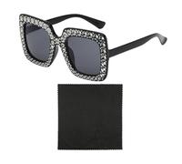 EHDWXVZM 1 Quadratische Sonnenbrille, 1 Brillentuch, Diamantbesetzte Sonnenbrille, Schwarze Damensonnenbrille, Outdoor-Sonnenbrille