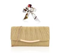 EHDWXVZM 1 Stück Goldene Plissee-Damentasche, 1 Stück Seidenschal, Goldene Clutch-Tasche, Goldene Handtasche, Damen-Hochzeits-Clutch, Goldene Abendtasche, Pailletten-Clutch