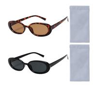 EHDWXVZM 2 Paar Sonnenbrillen, 2 Brillentaschen, Ovale Brille Mit Kleinem Rahmen, Retro-Brille, Party-Sonnenbrille, Leichte Strand-Sonnenbrille, Personalisierte Sonnenbrille Mit Leopardenmuster