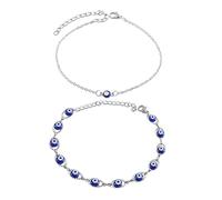 EHDWXVZM 2 Stück Fußkettchen Mit Bösem Blick, Silberne Boho-Fußkettchen Für Frauen, 19,5 cm