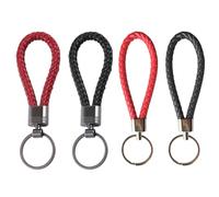 EHDWXVZM 4 Stück Geflochtene Lederband-Schlüsselanhänger, Auto-Schlüsselanhänger, Schwarz, Rot