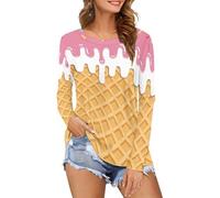 Eheartsgir Damen-T-Shirt, übergroß, langärmelig, athletisch, Rundhalsausschnitt, schmales Oberteil, schnell trocknend, lockeres Sweatshirt, ice cream, Klein