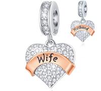 Ehefrau und Ehemann Dangle Charms passt Pandora Valentinstag Armband, Pave Herz Klar CZ Anhänger, 925 Sterling Silber Liebe Wife Husband Perlen, Geschenke für Hochzeitstag/Braut/Liebhaber