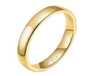 Ehering Gold Damen Gravur, Verlobungsringe 925 Sterling Silber Schlicht 4MM Modeschmuck Damenring Kuppel Ohne Stein Frauen Ring Gr. 58