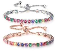 EHOTER Deltanatural zartes Regenbogen-Turmalin-Ionen-Armband 2 Stück verstellbares Tennisarmband Geburtsstein, abnehmendes magnetisches Armband Chakra-Edelstein-Armband für Frauen Fußkettchen