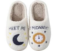 EHOTER Meet Me, at Midnight Hausschuhe Lustig Warm Pantoffeln Plüsch Memory-Baumwolle Slippers für Innen Außen Niedliche rutschfeste Winterschuhe für Paarschuhe Damen Herren Geschenk (38-39,Weiß)