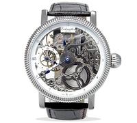 Eichmüller Herren Uhr 8218/01, Mechanisches Skelettuhr, Handaufzug, Edelstahlgehäuse, Mineralglas, 5 Atm, Dezentrale Sekunde, 42 mm, 12 mm, Schwarz, Lederarmband, Schnalle