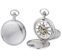 Eichmüller mechanische Edelstahl Skelett Taschenuhr Silber mit Kette und Etui, Handaufzug mit ca. 40 Stunden Gangreserve