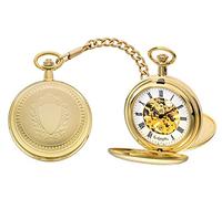 Eichmüller mechanische Messing Skelett Taschenuhr Gold mit Kette und Etui