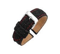 Eichmüller since 1950 Uhrband Jeans Textilband in 20 & 22 mm Schwarz Blau Uhrenband Uhr (Schwarz/Rot (B63), 22 mm)