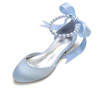 EICOFF Brautschuhe Damen Sandaletten mit Riemchen Geschlossene Zehen Perlen Flach Hochzeitsschuhe Ballerinas Kleid Arbeitschuhe,Sky Blue,41 EU