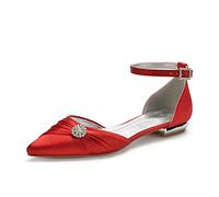 EICOFF Damen Ballerinas mit Riemchen Hochzeitsschuhe Damen Spangenpumps Flache Schuhe Geschlossene Zehen Kleid Partei Arbeitschuhe,Rot,36 EU