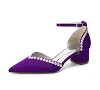 EICOFF Damen Blockabsatz Hochzeitsschuhe Elegante Brautschuhe Perlen spitzer Zehenbereich Riemchen Pumps Abendpartei Brautkleid Schuhe,Dark Purple,38 EU