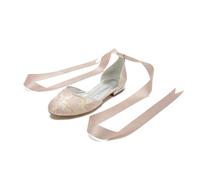 EICOFF Damen Brautschuhe Flacher Absatz Runde Zehe Hochzeitsschuhe niedrige Absätze Schnürschuhe Flache Abendschuhe,Rosa,37 EU