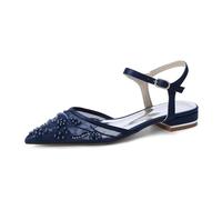 EICOFF Damen Hochzeitsschuhe Spitze Satin Perlen Spitze Zehenpartie Knöchelriemen Niedriger Absatz Elegante Schuhe für Abend Party Abschlussball,Dark Blue,40 EU
