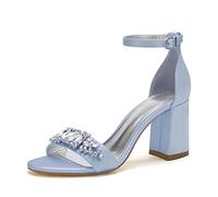 EICOFF Damen Pumps Hochzeits Sandalen mit Blockabsatz Offene Zehen Knöchelriemen Hochzeits Abendschuhe Brautschuhe Sandaletten,Sky Blue,38 EU
