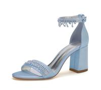 EICOFF Damen Sandalen mit Kristall Brautschuhe Pumps Offene Zehe Blockabsatz Knöchelschnalle Absatzschuhe für Hochzeit Party,Sky Blue,36 EU