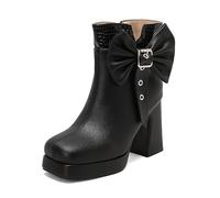 EICOFF Damenmode Reißverschluss Blockabsatz High Heel Kurzschaft Stiefel Plateau Winterstiefel für Damen Stiefeletten,Schwarz,37 EU