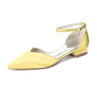 EICOFF Flach Brautschuhe Damen Elegant Pumps mit Knöchelriemen Hochzeitsschuhe Geschlossen Spitz Zehen Formelle Ballschuhe Pumps,Gelb,36 EU
