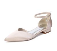 EICOFF Flach Brautschuhe Damen Elegant Pumps mit Knöchelriemen Hochzeitsschuhe Geschlossen Spitz Zehen Formelle Ballschuhe Pumps,Champagne,43 EU