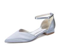 EICOFF Flach Brautschuhe Damen Elegant Pumps mit Knöchelriemen Hochzeitsschuhe Geschlossen Spitz Zehen Formelle Ballschuhe Pumps,Silber,42 EU