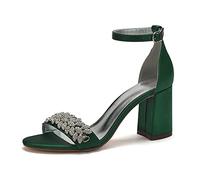 EICOFF Sandalen Damen mit Absatz Hochzeit Schuhe für Braut Frauen Riemchensandalen Offene Zehenpartie Klobige Blockabsätze Brautschuhe,Dark Green,40 EU