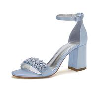 EICOFF Sandalen Damen mit Absatz Hochzeit Schuhe für Braut Frauen Riemchensandalen Offene Zehenpartie Klobige Blockabsätze Brautschuhe,Sky Blue,36 EU