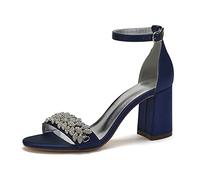 EICOFF Sandalen Damen mit Absatz Hochzeit Schuhe für Braut Frauen Riemchensandalen Offene Zehenpartie Klobige Blockabsätze Brautschuhe,Dark Blue,35 EU