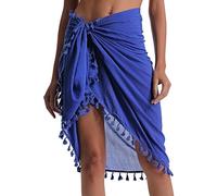 Eicolorte Strand-Sarong, Pareo, Damen-Bademode, halbdurchsichtige Cover-Ups, kurzer Rock mit Quasten, 013-royal blue-short, Large