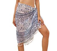 Eicolorte Strand-Sarong, Pareo, Damen-Bademode, halbdurchsichtige Cover-Ups, kurzer Rock mit Quasten, 015-blauer Druck, Large