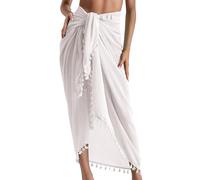 Eicolorte Strand-Sarong, Pareo, Damen-Bademode, halbdurchsichtige Cover-Ups, kurzer Rock mit Quasten, 12-weiß-lang, 4X-Large