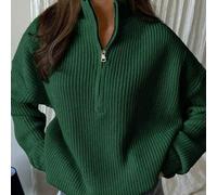 Eid Mubarak Damen einfache gerippte einfarbige lässige koreanische strukturierte Pendler-Chic weite V-Ausschnitt Strickjacke Pullover Langarm Pullover