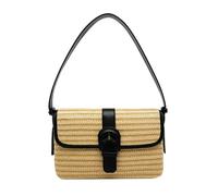 EIDIRGHB Strohtaschen Damen Shopper Strohhalmbutte Gewebter Strandtasche Sommer Strohkupplungen Boho Crossbody Taschen Für Frauen Kleine Raffia -umhängetasche-schwarz