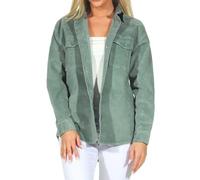 Eight 2 Nine Damen Cord Shacket lässige Hemdjacke LETN-083 Oversize Damenjacke Middle Green L