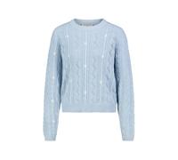 Eight 2 Nine Damen Cropped Strickpullover | Vintage Pullover mit süßer Stickerei (Erdbeere, Gänseblümchen) | Lochmuster & Zopfstrick | Rundhals Kurzpullover Light-Blue S